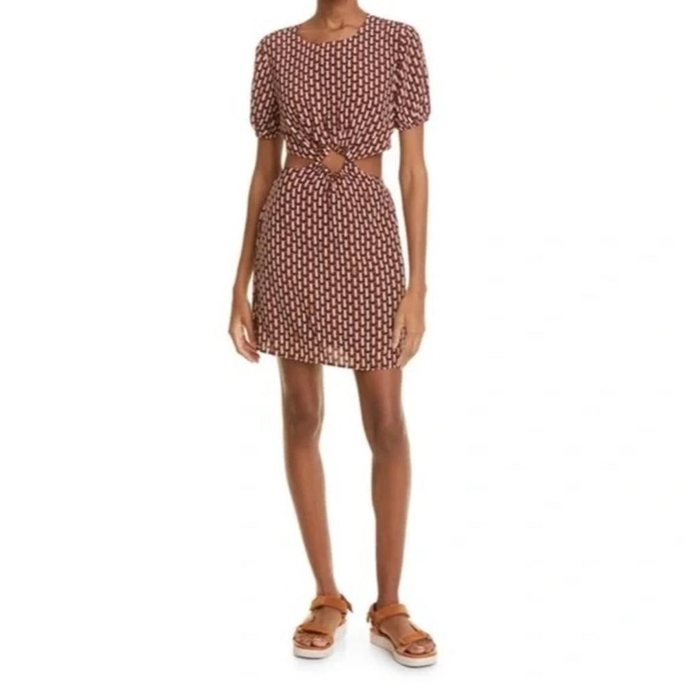 Brown Patterned Dress with Ring Detail